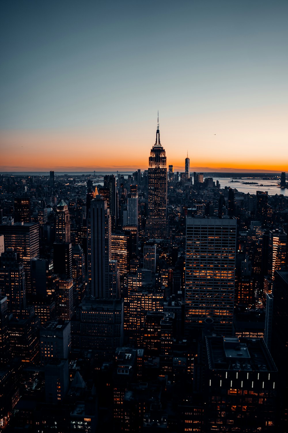 aerial view of city buildings during sunset