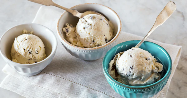Ice cream in a white ceramic bowl