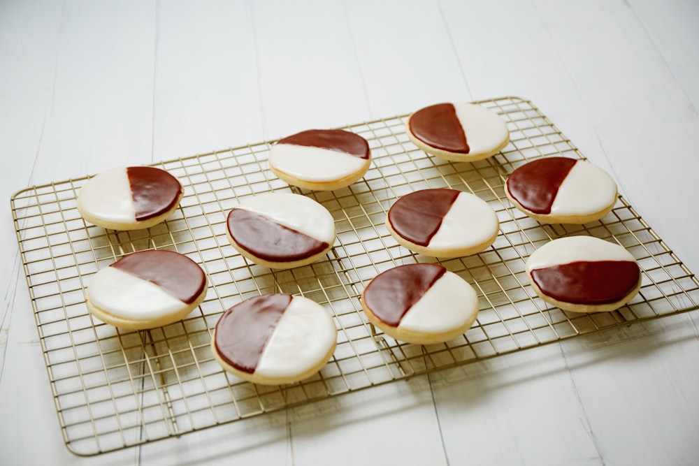 six brown and white heart shaped decors