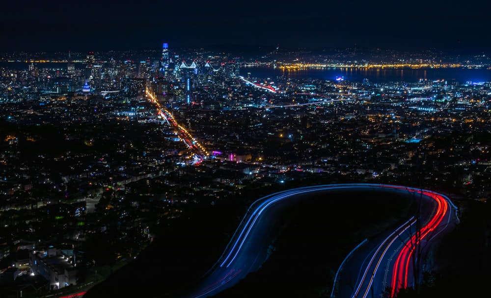 city lights during night time