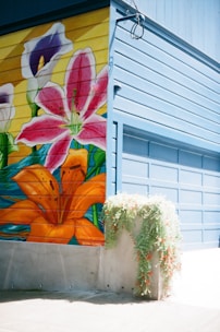 orange and green flower painting