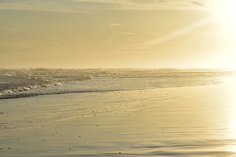 sea waves crashing on shore during sunset