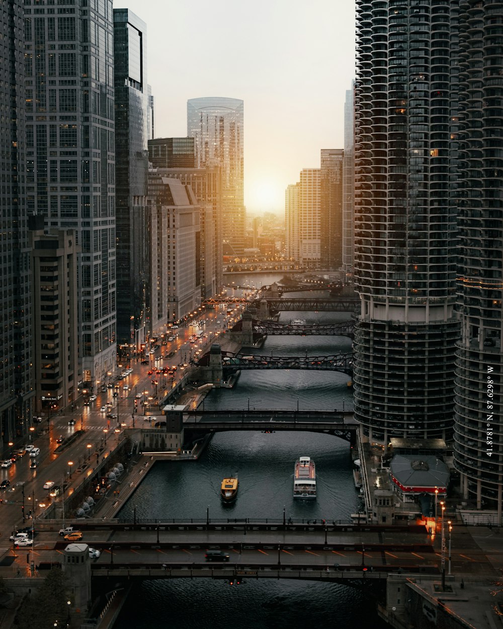 cars on road between high rise buildings during daytime