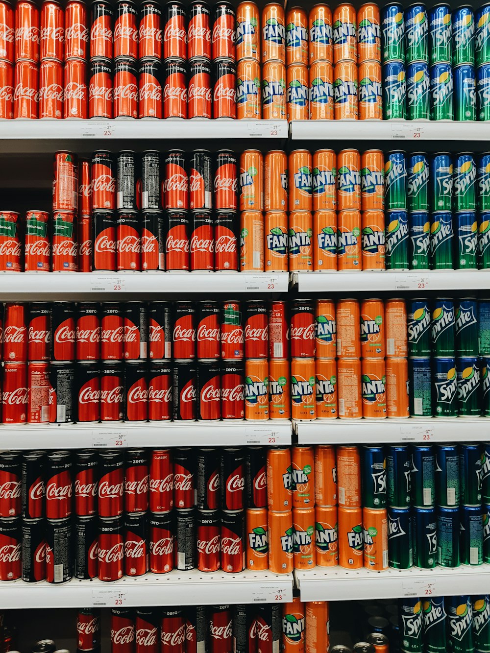 blue and orange labeled bottles