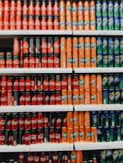 blue and orange labeled bottles