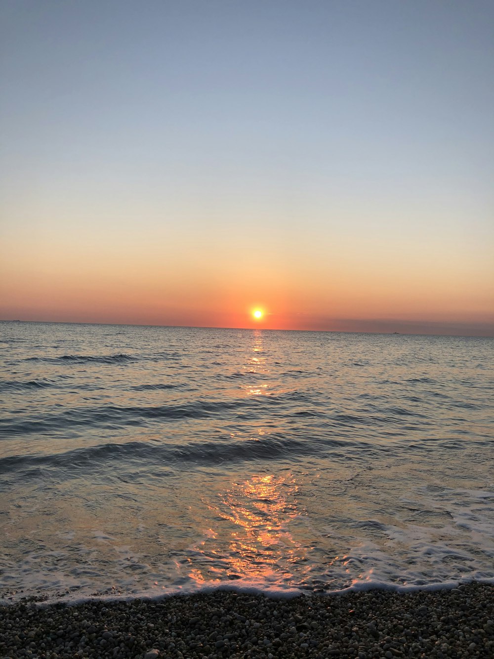 body of water during sunset