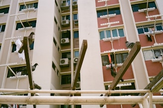 Wide shot of a residential building in Mylapore fully protected with anti-pigeon nets.