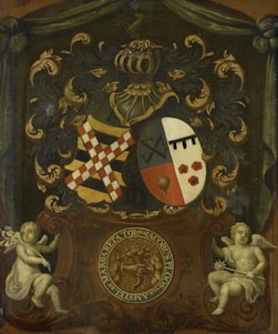 A detailed family crest featuring traditional symbols and colors representing our lineage.