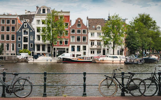 Canal boats and bicycles in Amsterdam