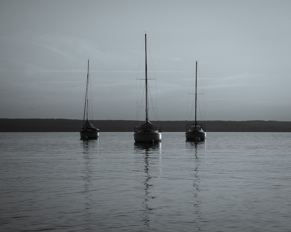 Zwei Segelboote auf See unter grauem Himmel