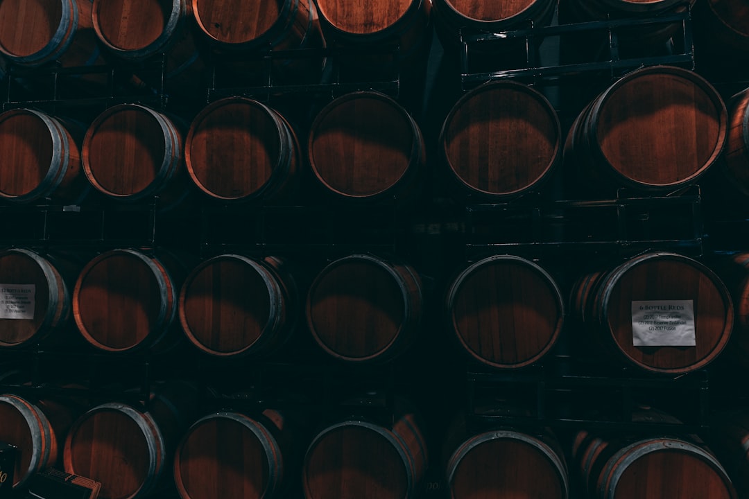 brown wooden barrels with white background