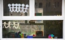 white wooden framed glass window