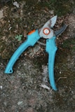 blue and silver pliers on black and gray surface