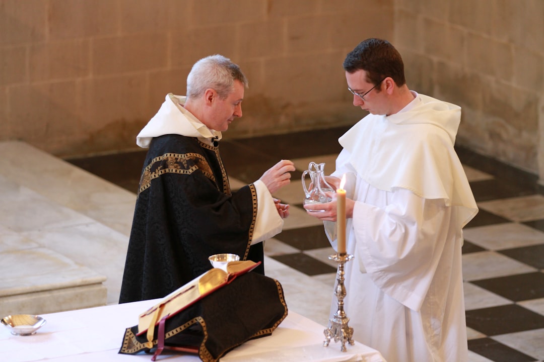 Wine and water are brought to the altar for the Requiem Mass (1 May 2020) in Blackfriars Oxford for Father David Sanders, Dominican friar, who died three days after a positive COVID-19 test result. 