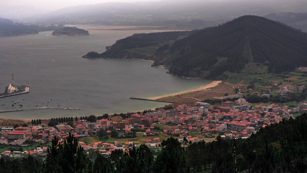 aerial view of city near body of water during daytime