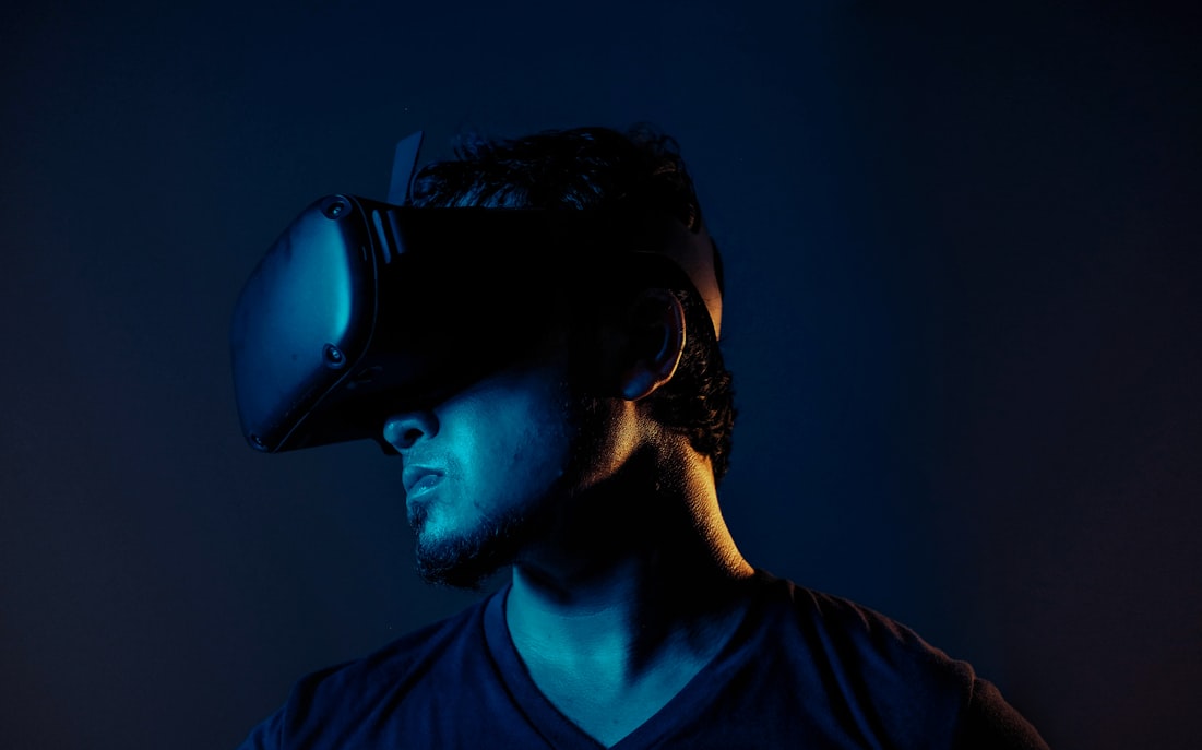 A guy with a virtual reality headset