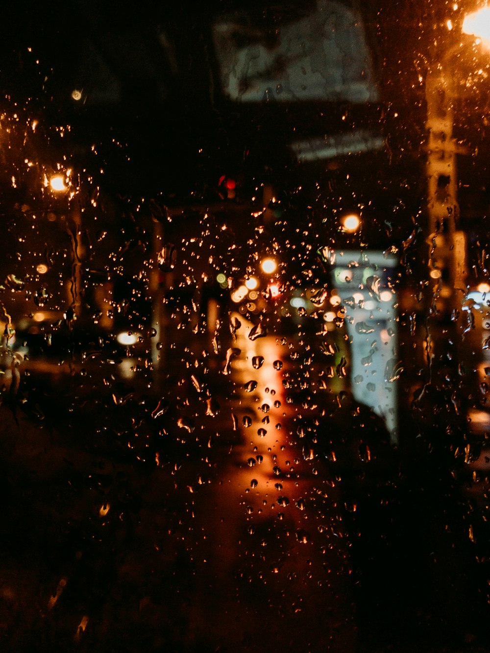 water droplets on glass window during night time