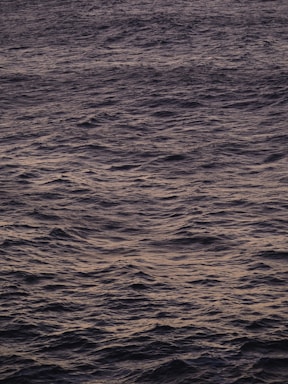 The image captures a vast expanse of the ocean with gentle waves. The water appears to be in motion, with varying textures created by the ripples and small waves. The lighting suggests a time either close to dawn or dusk, as the colors are muted with hints of deep blue and subtle gray tones.