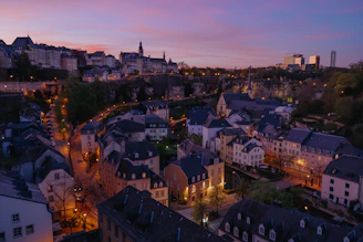 aerial view of old town at sunset