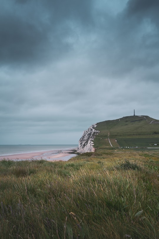 green grass field near body of water under cloudy sky during daytime in Cap Blanc Nez France