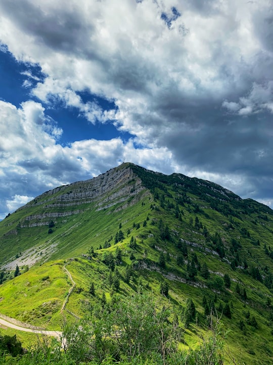 green mountain under blue sky and white clouds during daytime in Tremalzo Pass Italy