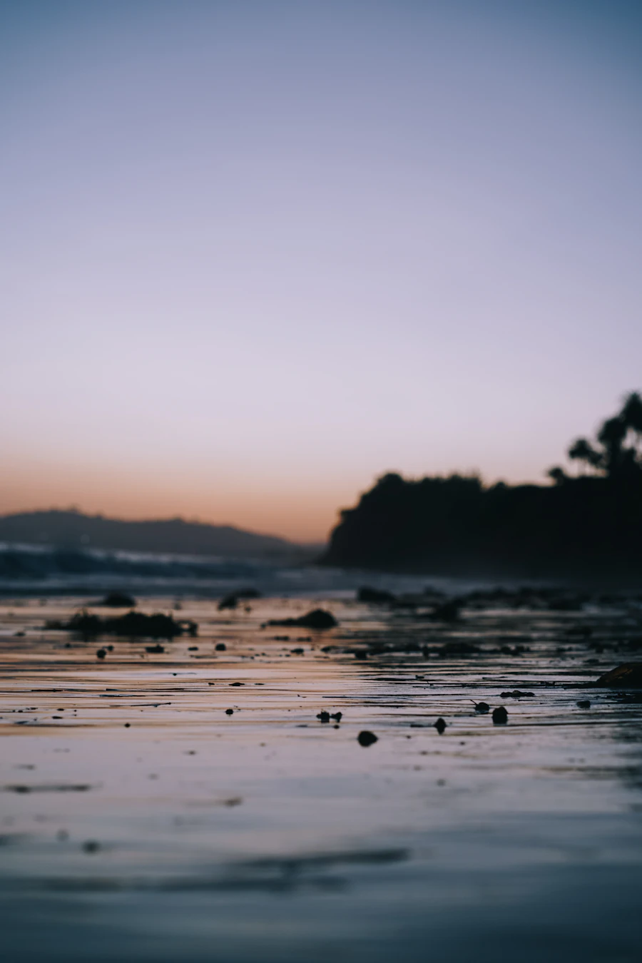 Water on the shore at sunset