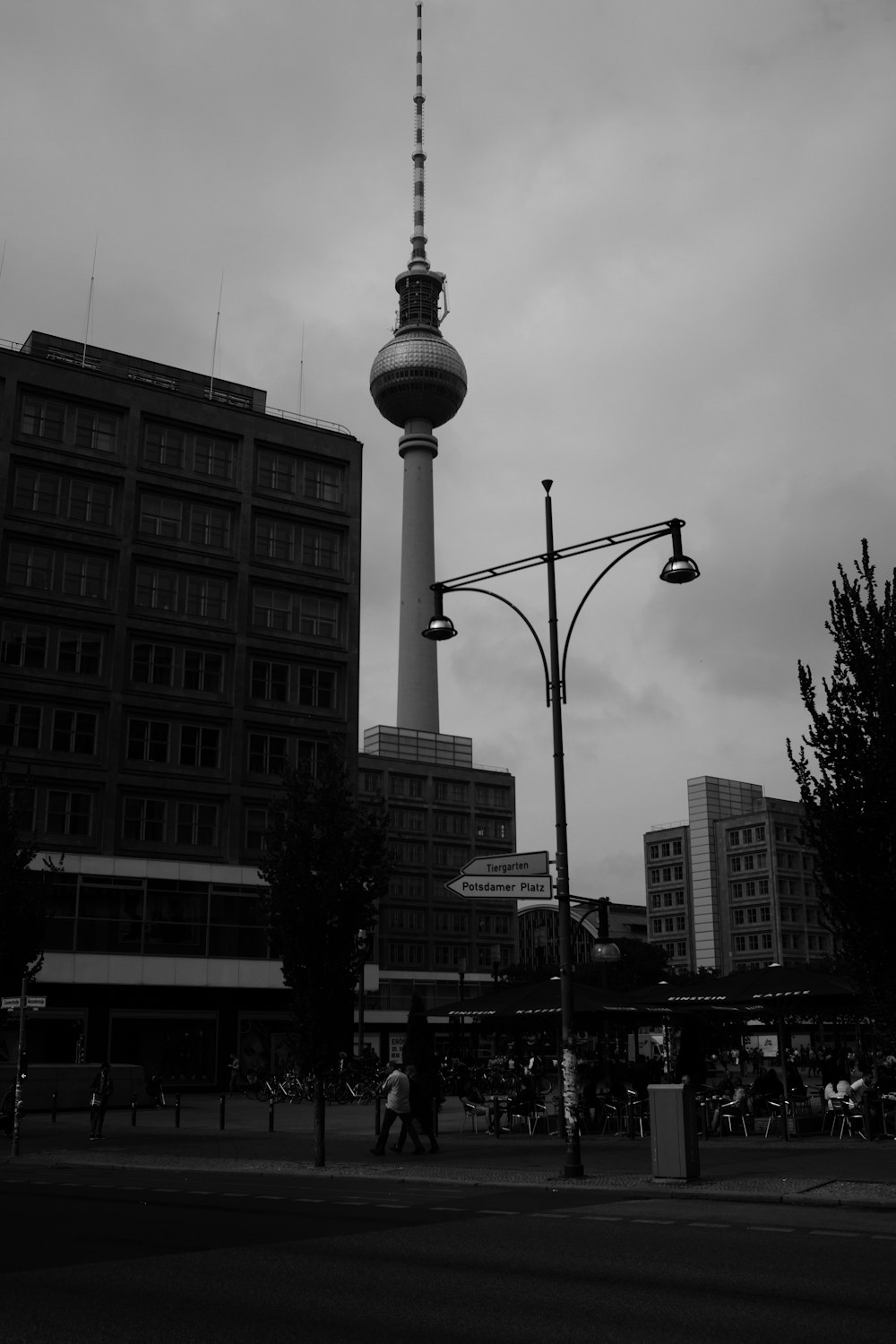 grayscale photo of street light