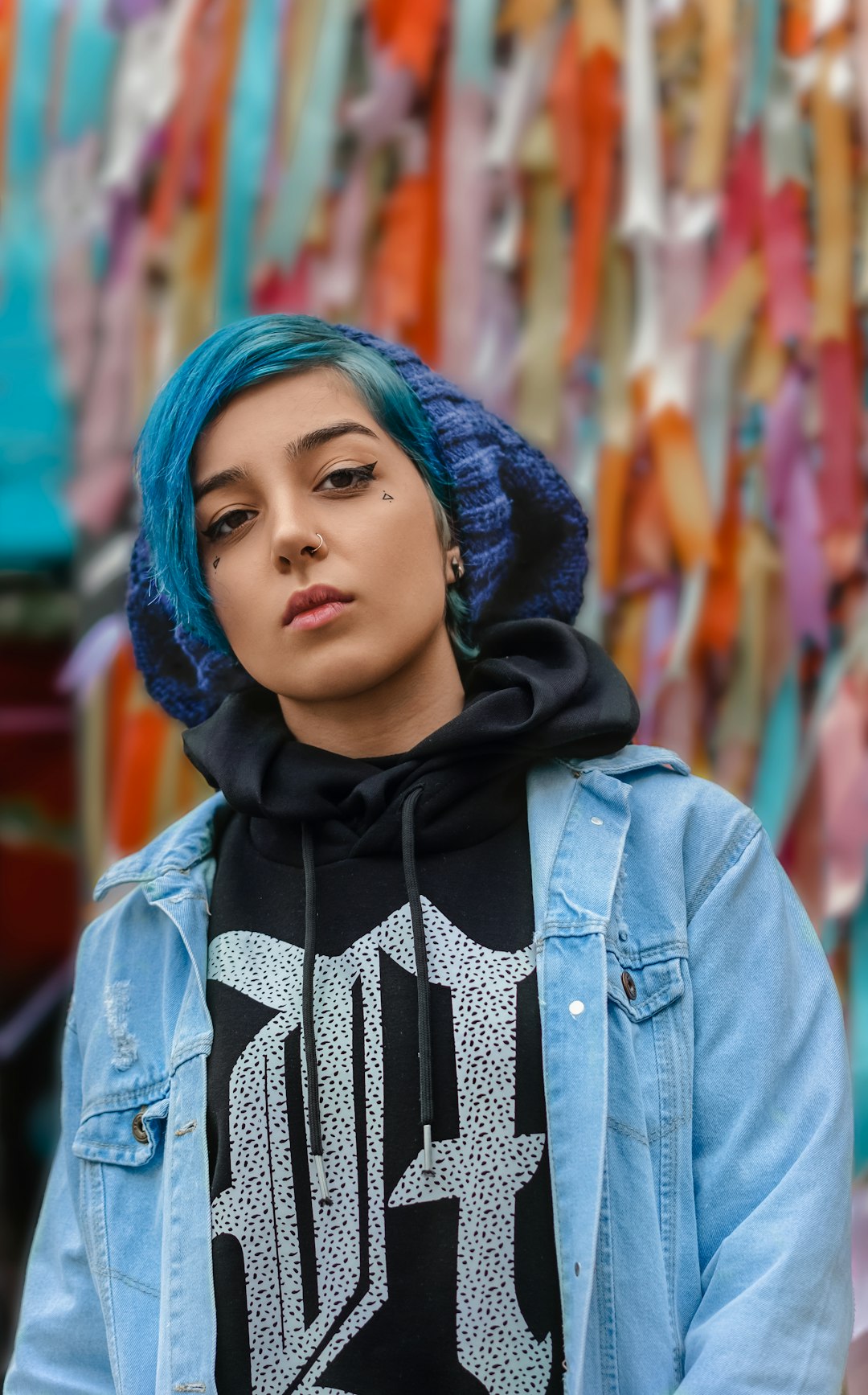 woman in blue denim jacket