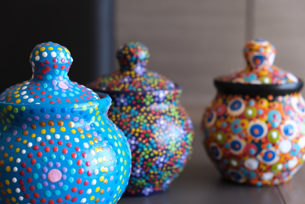 blue red and green floral ceramic vase