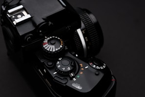 Close-up of a professional DSLR camera with a lens attached, showcasing its detailed buttons and dials