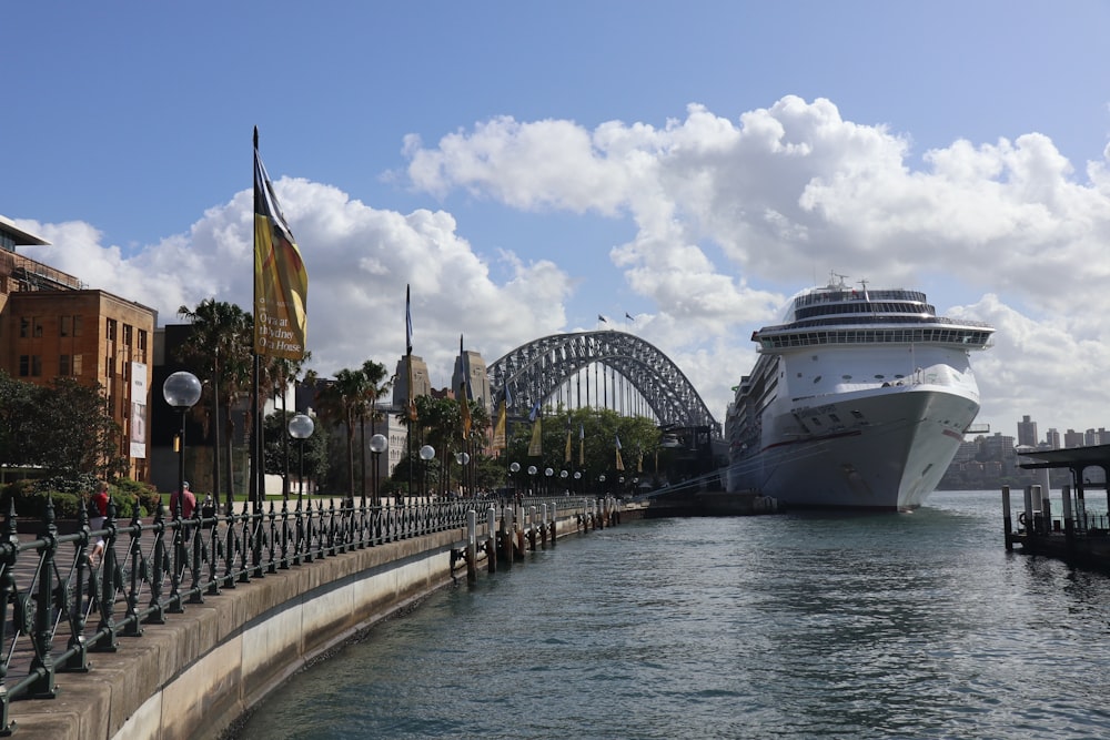 white cruise ship on dock during daytime