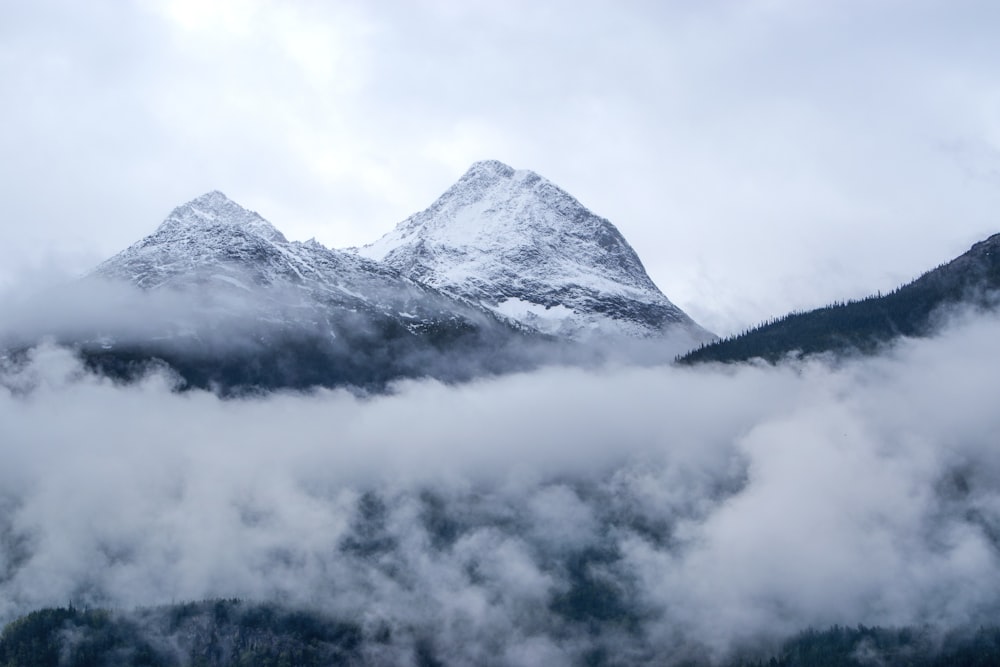 snow covered mountain under cloudy sky during daytime