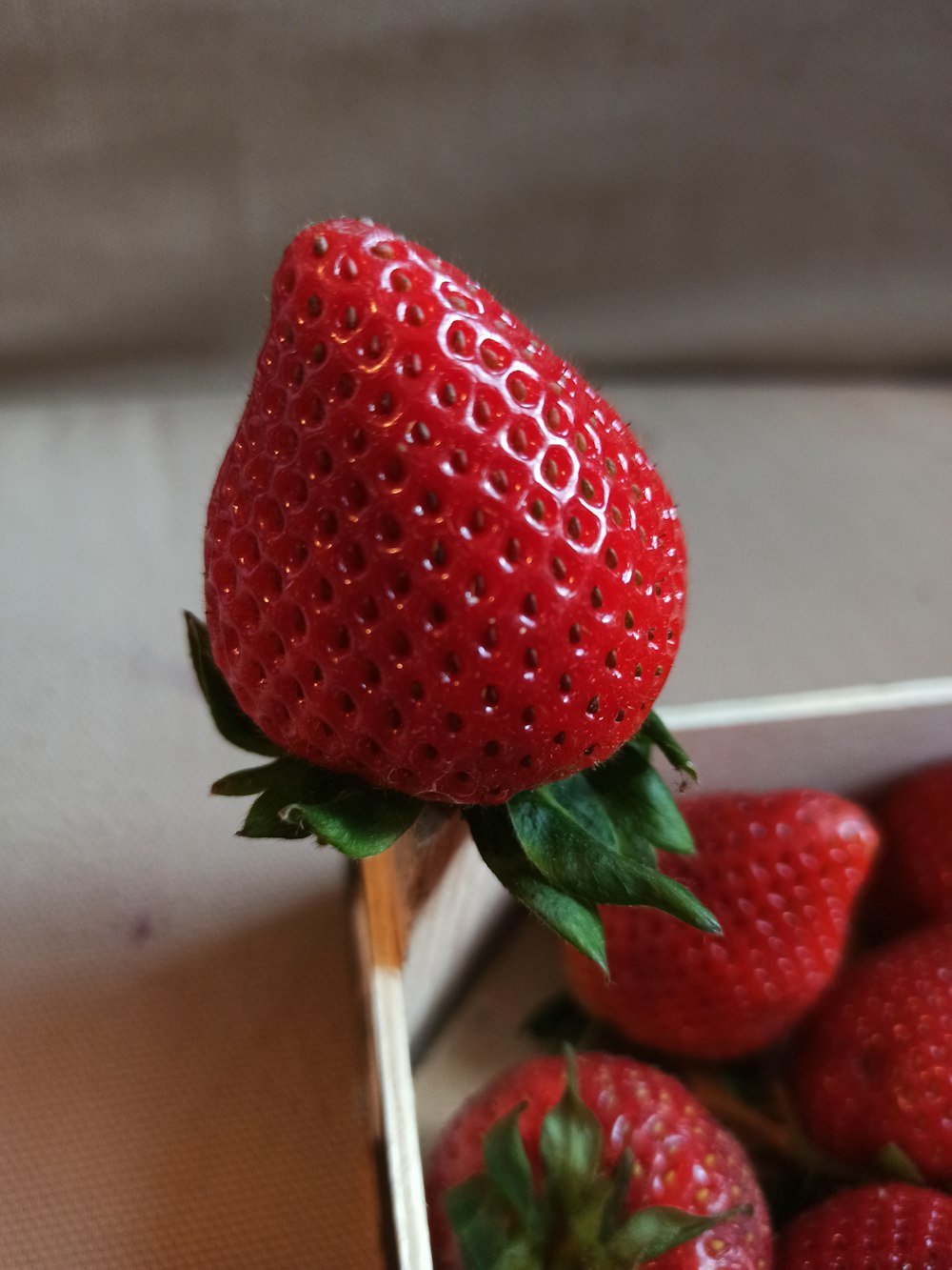 red strawberry on white wooden stick