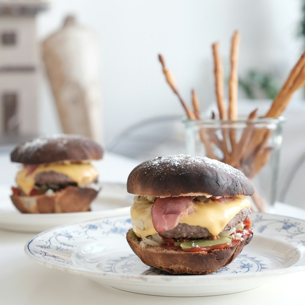 burger on white ceramic plate