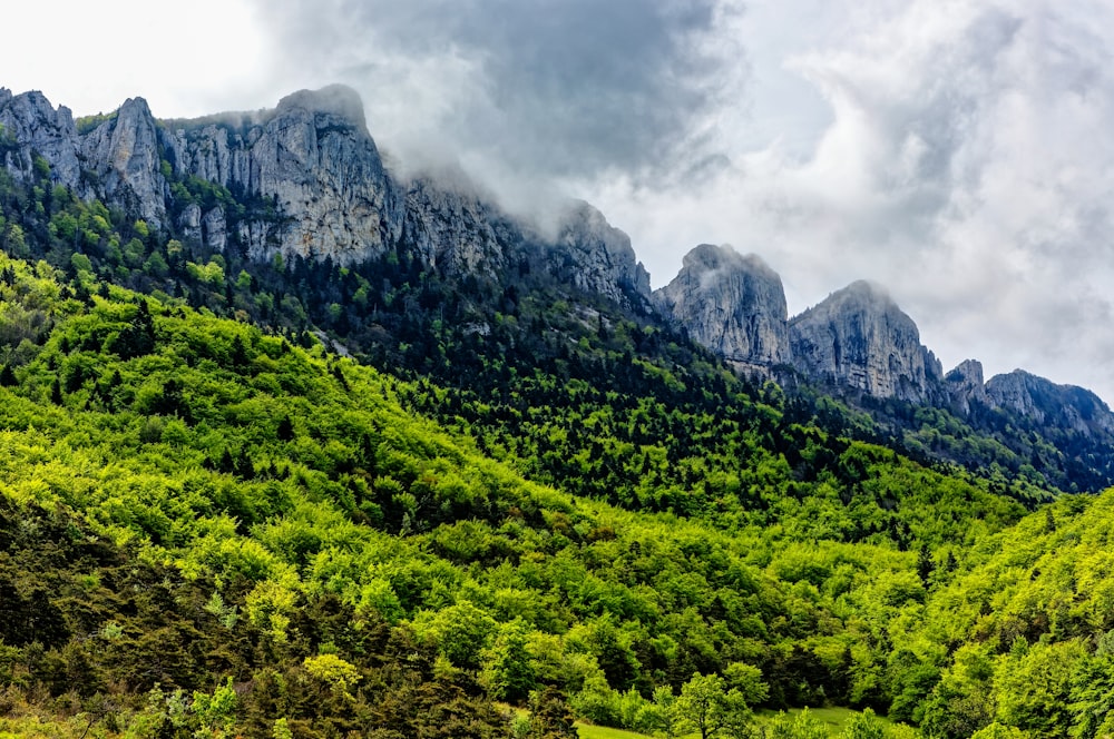 green and gray mountain under white clouds