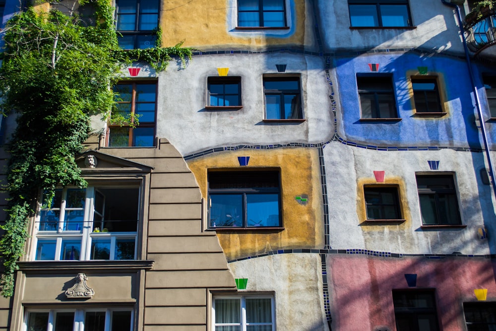 brown and blue concrete building