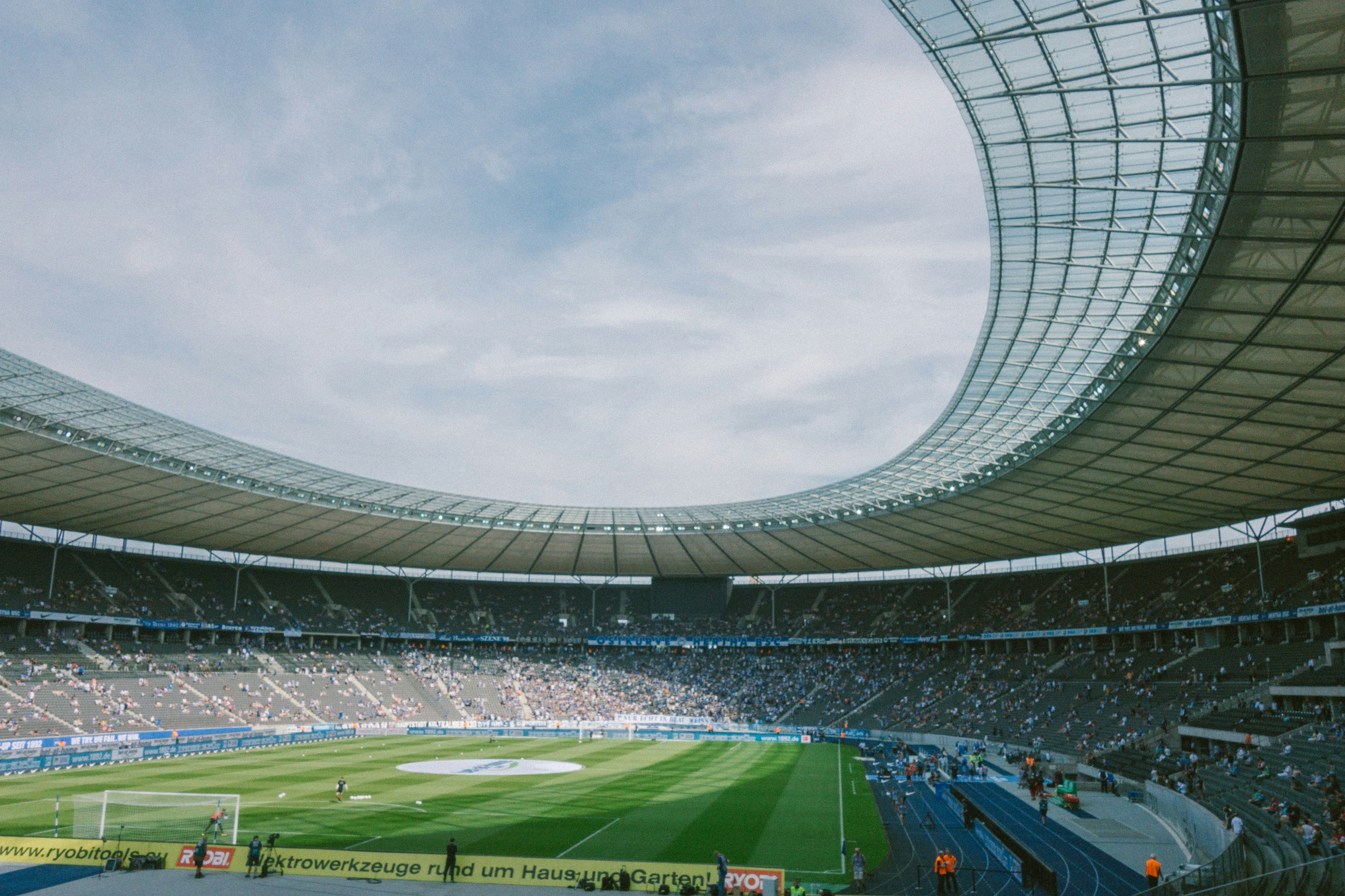 Bundesliga Hertha, Berliner Sport-Club e. V. vs Sportclub Freiburg (Hertha BSC vs SC Freiburg) in the Olympia Stadium in Berlin. View from away team fans stand.