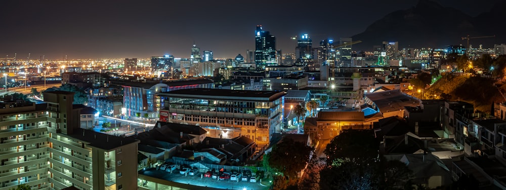 high rise buildings during night time