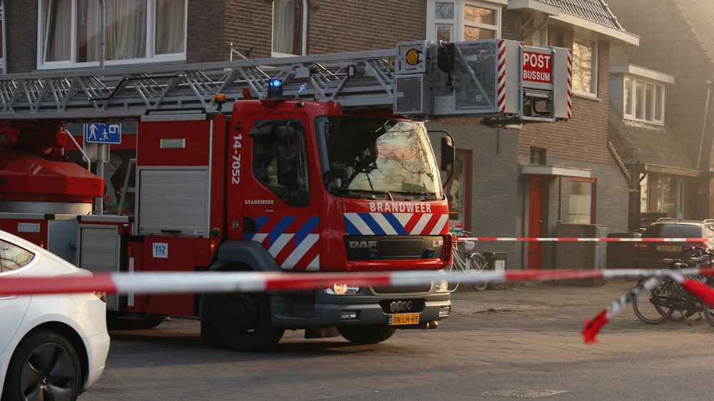 red and white fire truck