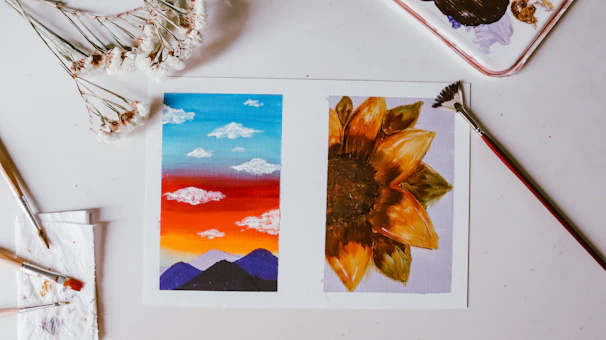 yellow and brown flower painting