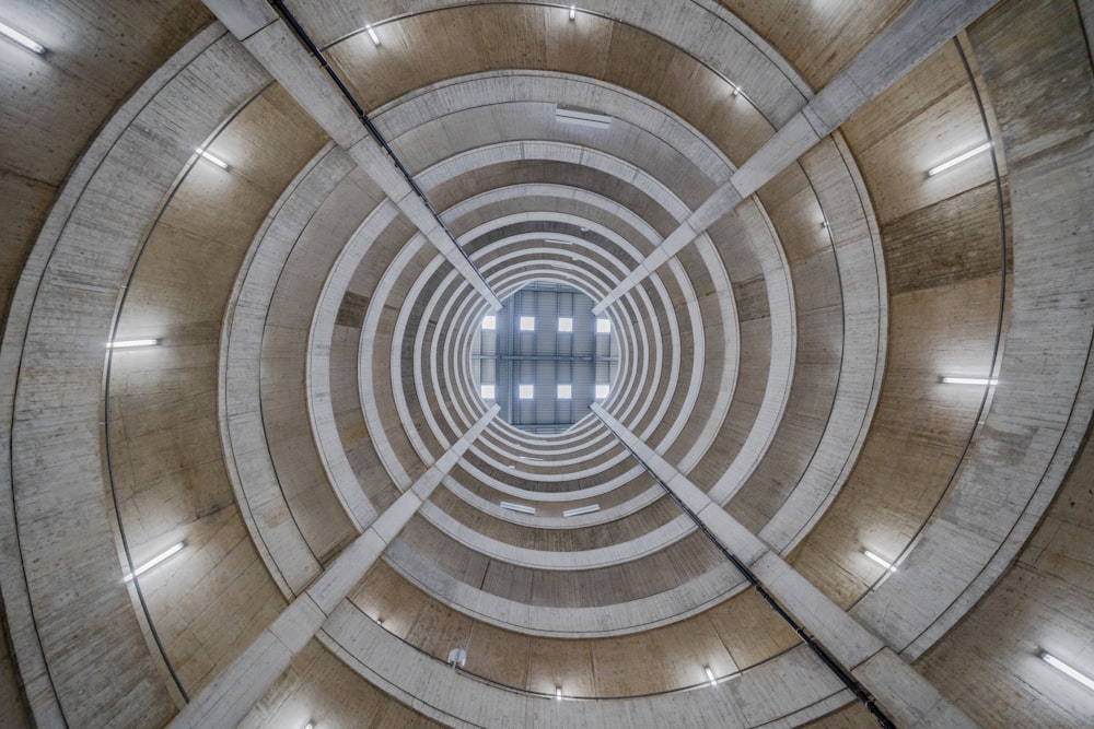 白い丸い天井の茶色の木製トンネル