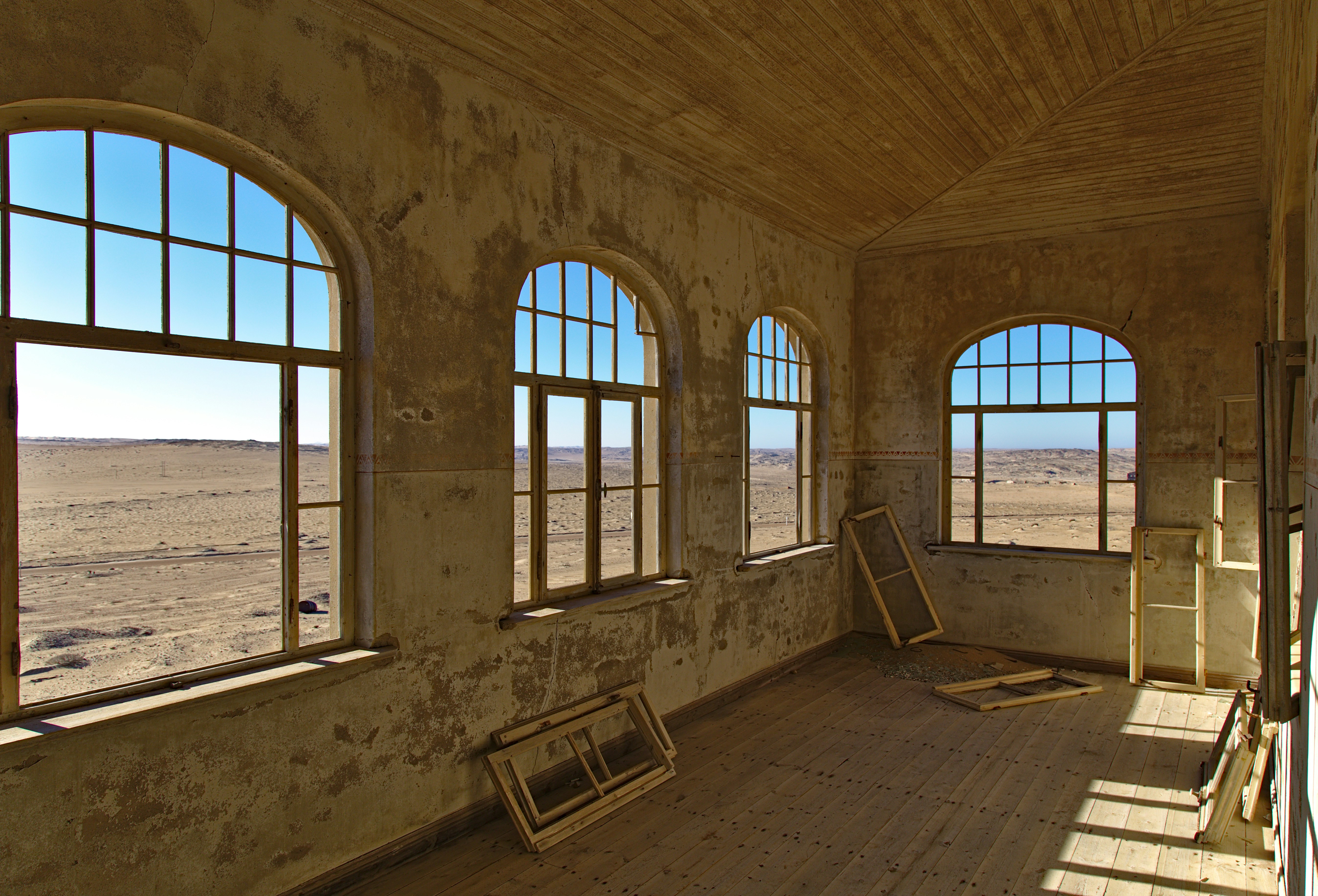 Missing windows in Kolmanskop, Namibia.