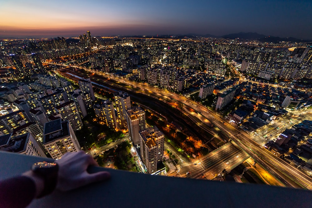 aerial view of city during night time