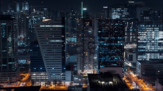high rise buildings during night time