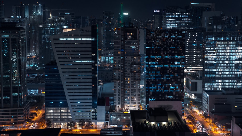 high rise buildings during night time