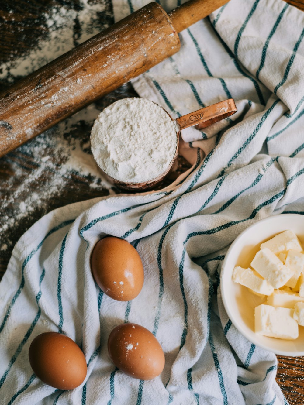 white egg on white textile