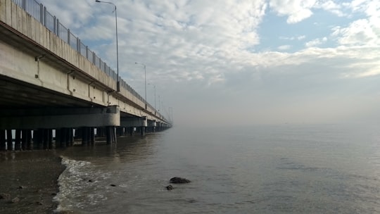 gray concrete bridge over the sea during daytime in CAFE BAWAH JEMBATAN SURAMADU Indonesia