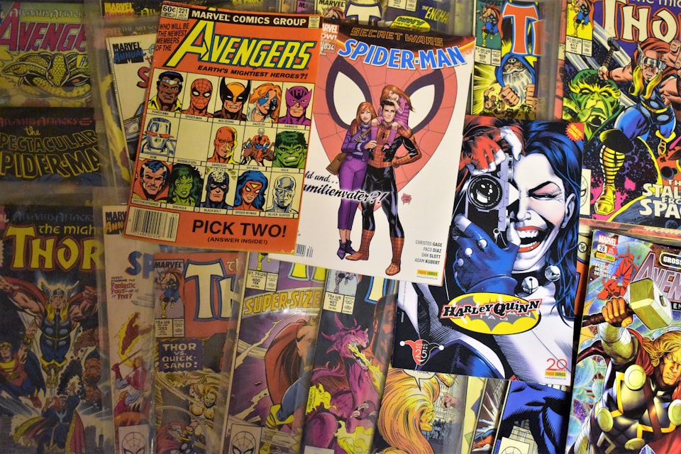 A montage of vintage Marvel comic book covers