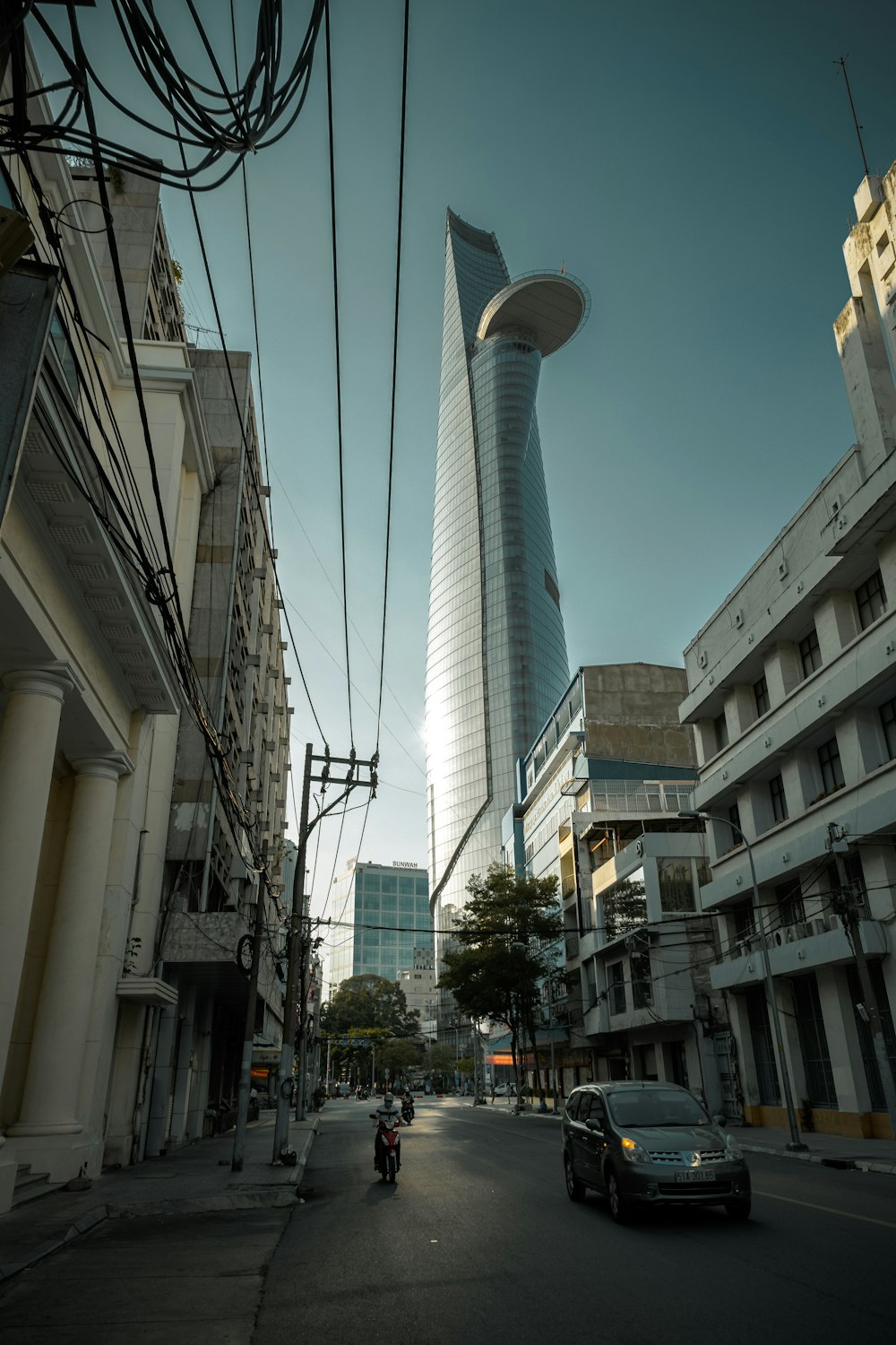 white and blue glass building