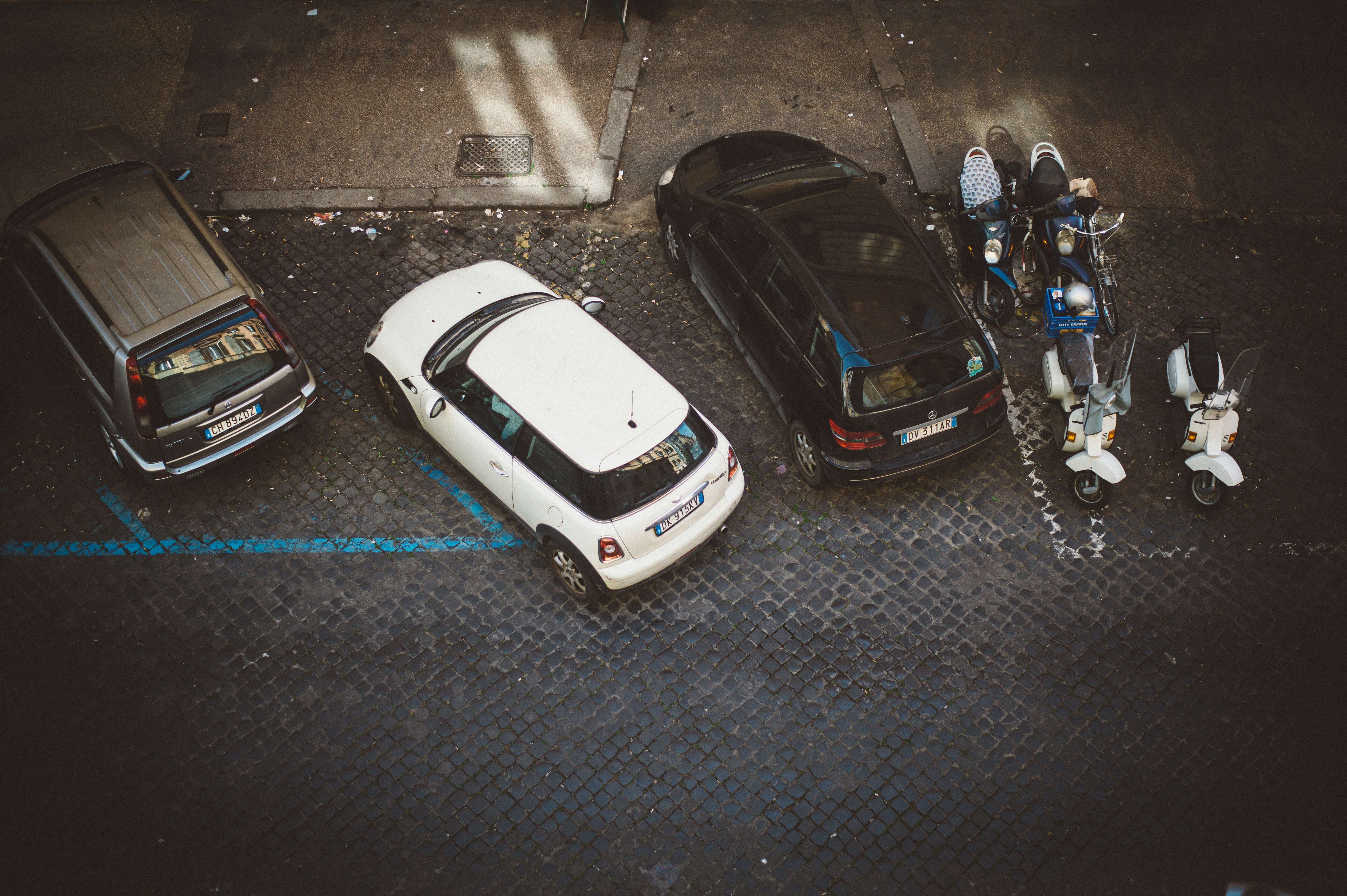 black and white car on road